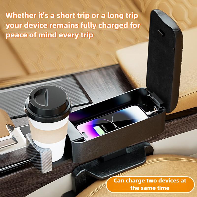 Rechargeable Version Car Armrest Storage Box Adjustable Elbow Support Pad Center Console Organizer Cup Holder