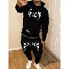 Men'S Casual Set 2Pcss Outfit with Print Drawstring Pocket Hoodie And Athletic Drawstring Pants 2Pcss Set