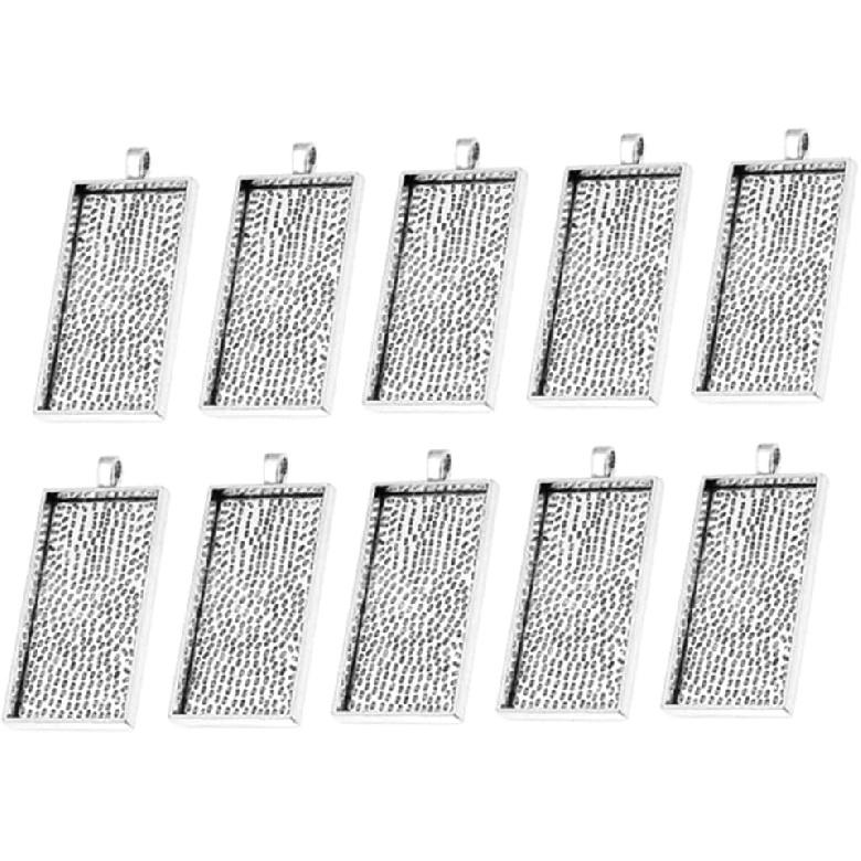 

AKOAK 10 Pieces 25mm X 50mm Antique Silver Rectangle Pendant Trays Pendant Blanks Cameo Bezel Settings for Photo Charm,Cabochon and Jewelry Making