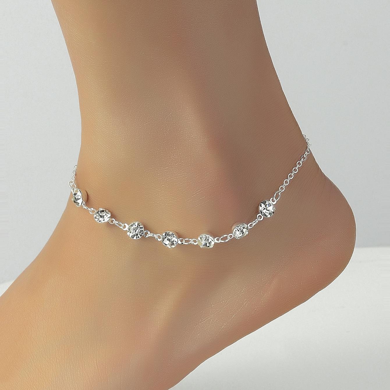 

Простой модный браслет на щиколотку с блестящей серебряной подвеской, однослойный, универсальный, регулируемый аксессуар для ног, цепочка для ног