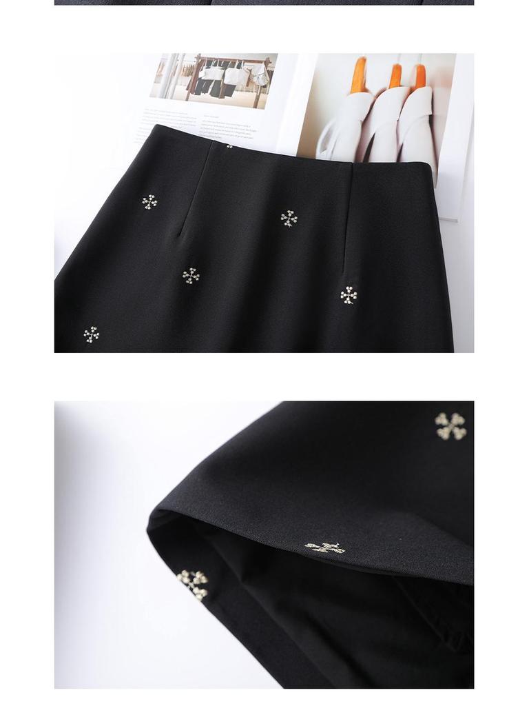 Spring 2026 Sweet Embroidered A-Line High Waist Gray Skirt for Women – Versatile, Slimming, Temperament Style
