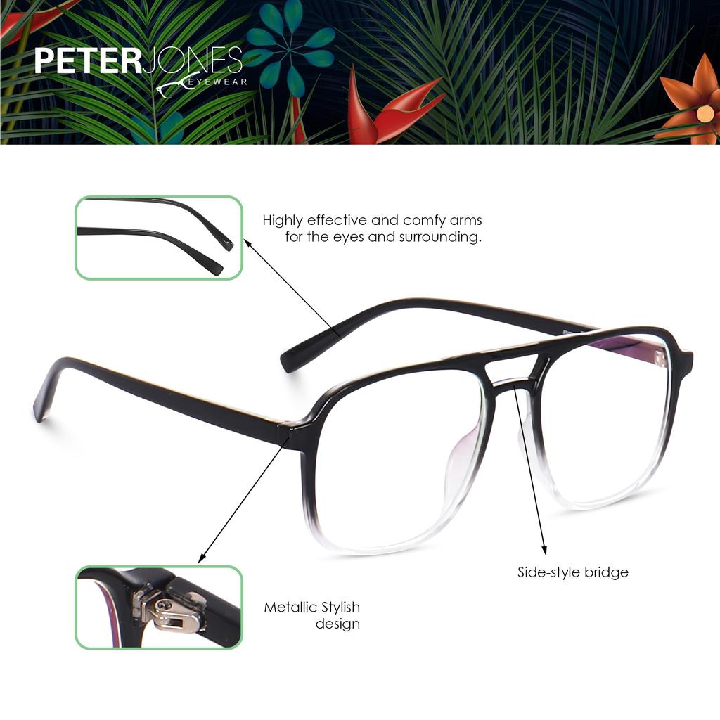 Peter Jones Black Transparent Square Unisex Large Anti Glare/UV Protected Computer/Gaming Glasses (20001BT)