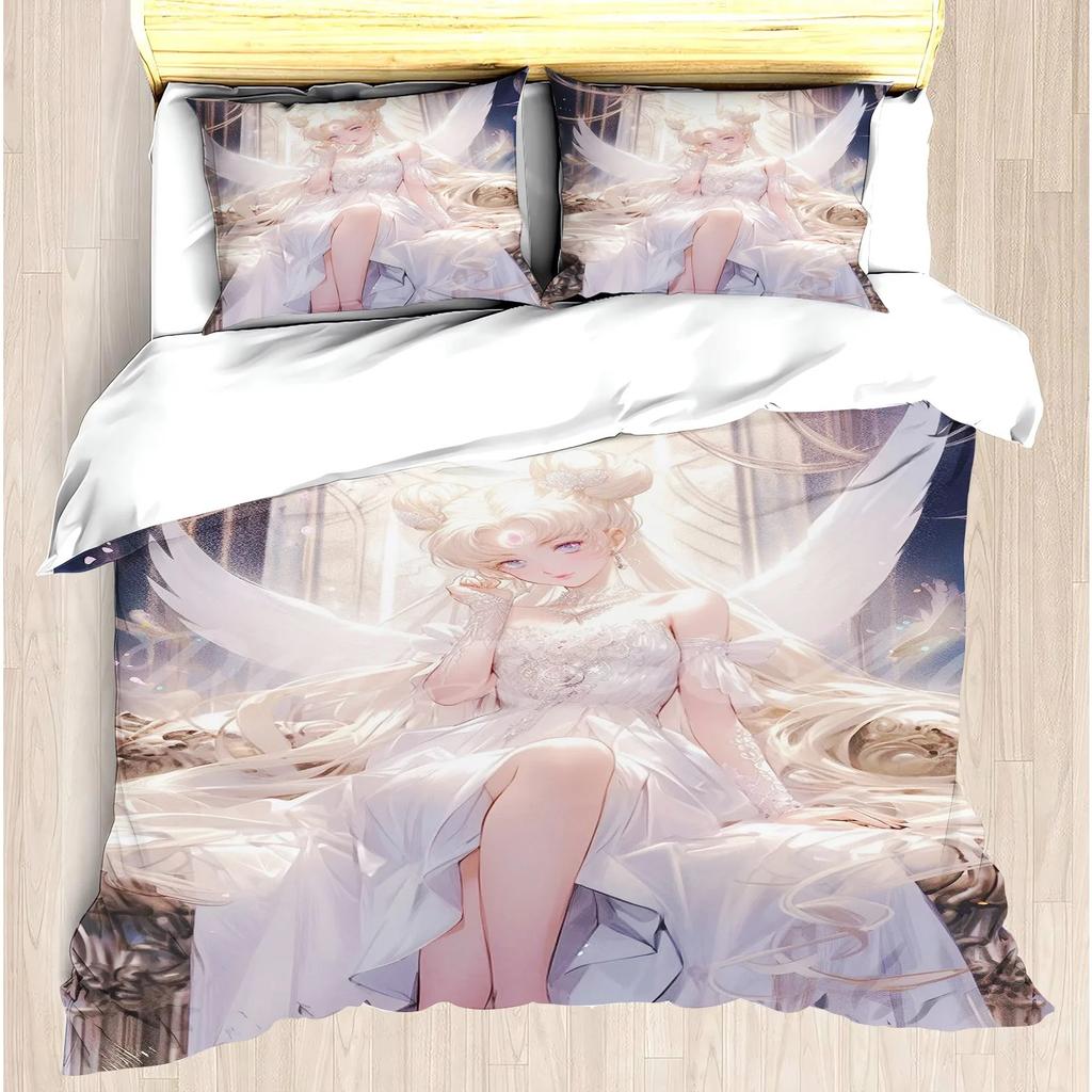Mädchen Modern Bedrucktes Bettbezug-Set American Girl Lori Rosa Bett Tsukino Bunny Polstersets 3 Teile