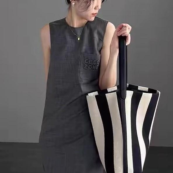 Striped Canvas Bag, Bucket Bag, Women'S Large-Capacity Niche Bag, Shoulder Large Bag, Women'S Bag, Tote Bag.