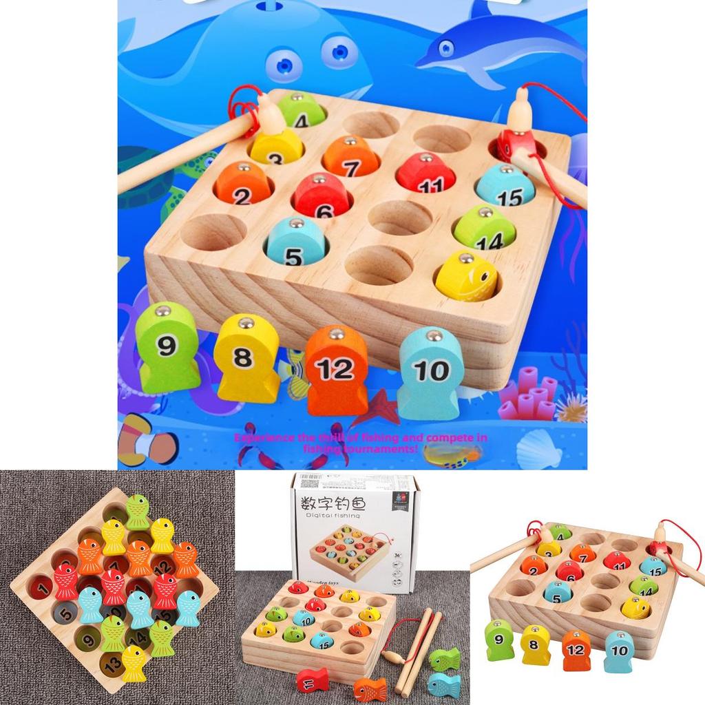 Wooden Magnetic Fishing Toy Set With Number Disks For Kids And Family Play