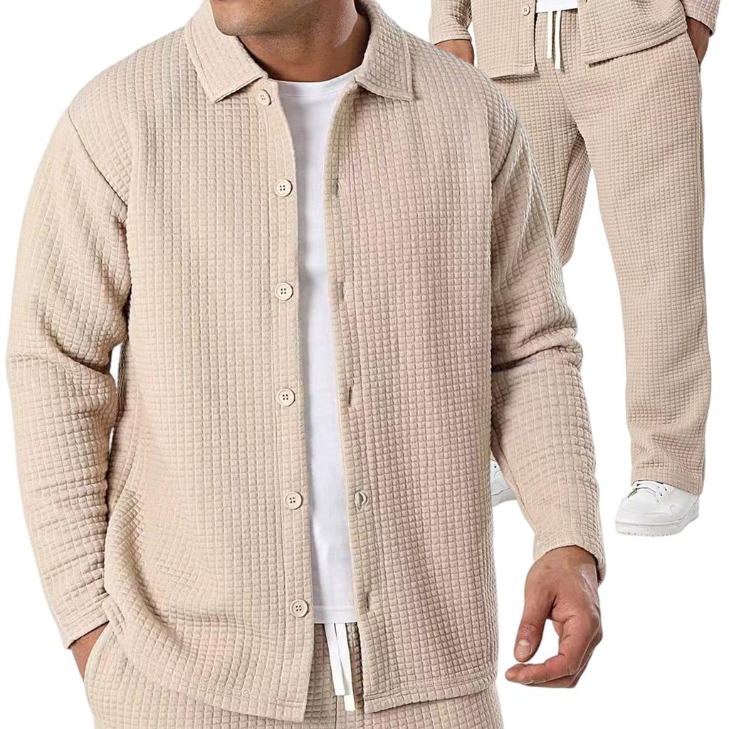 Herren Knitterarm Klein Kariert Revers Jacke Anzug Herren Modischer Langarm Hosenanzug