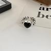 Retro Heart Chain Open Ring: Distressed Black Geometric Design for Girls & Best Friends