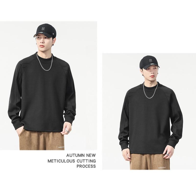 Mens Loose Round Neck Long Sleeve Heavyweight Casual Vintage Bottoming T Shirt