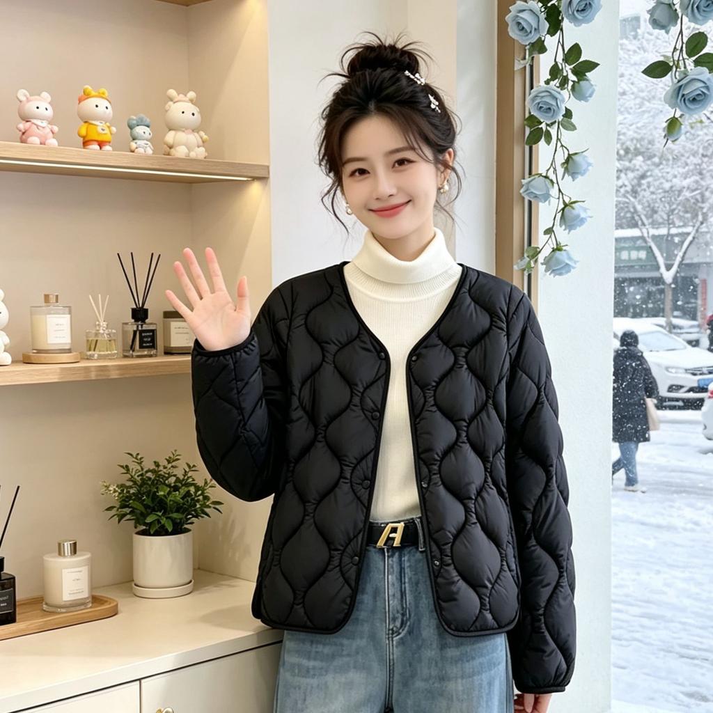 New autumn and winter short cotton-padded clothes women's V-neck light and warm cotton-padded clothes jacket slim and thin liner cotton-padded jack