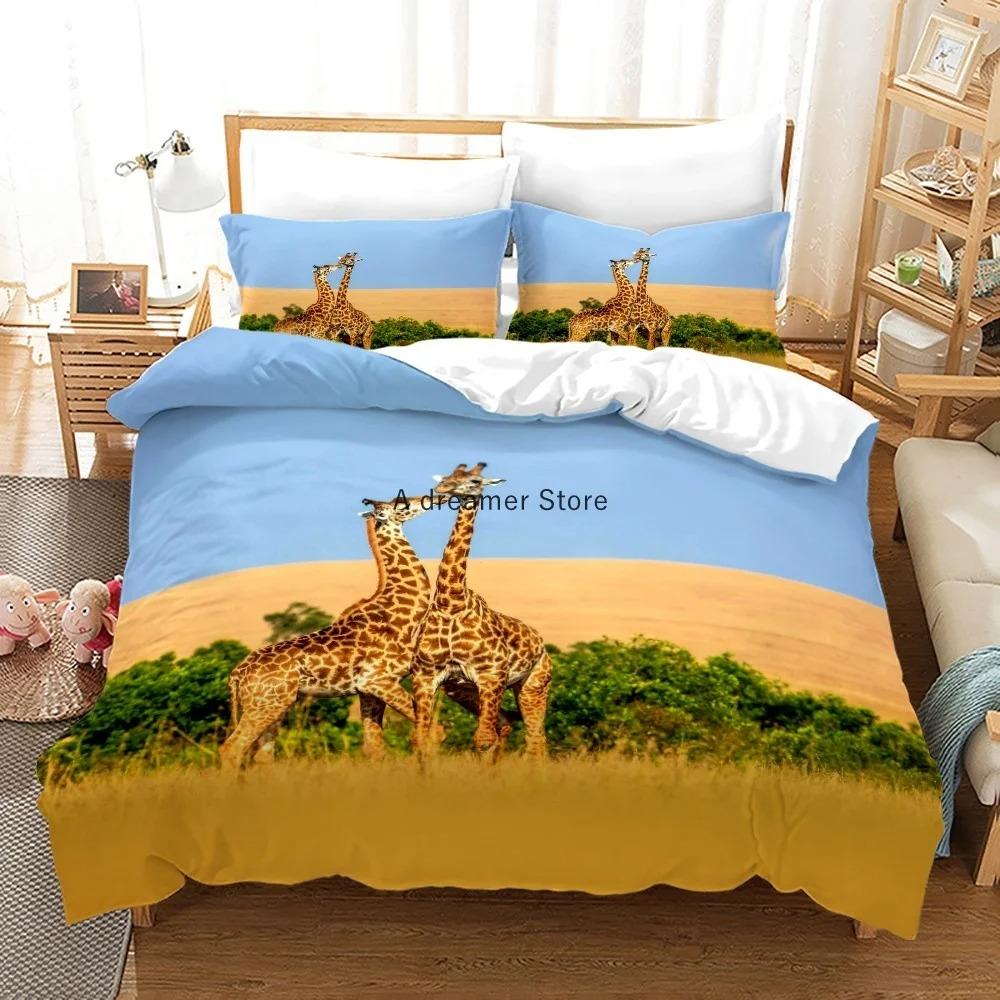 African Animals Giraffe Sunset Bedding Set 3D Duvet Cover Set Bedspread For Boys Girls Kids Home Textiles Microfiber Bedspread