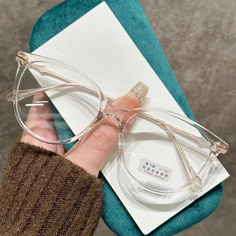 

New Fashionable Reading Glasses for Men and Women Retro Oval Cat-Eye Frames Presbyopia Glasses Blue Light Blocking Glasses 1.5
