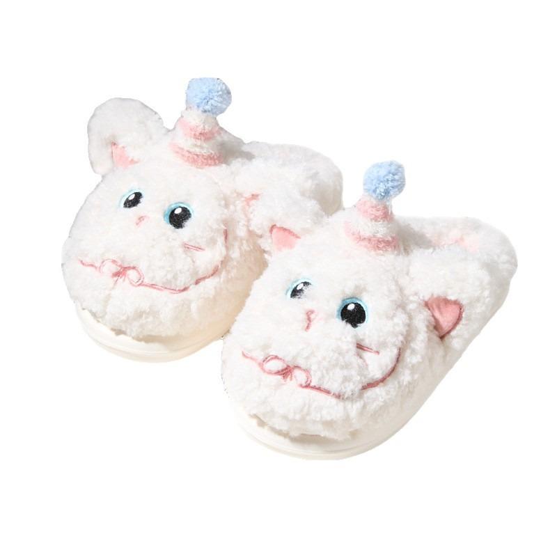 Cartoon three-dimensional hat cat cotton slippers winter warm shoes cute plush home shoes soft-soled non-slip shoes