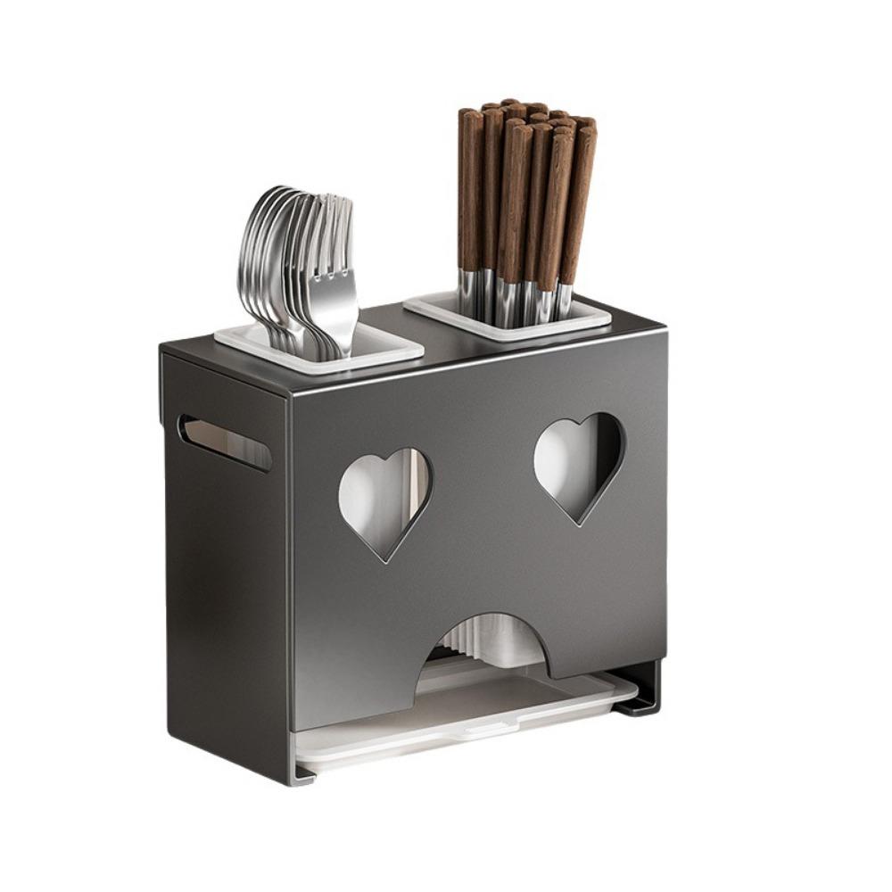Carbon Steel Cutlery Holder Detachable Rust-proof Cutter Storage Rack with Drain Tray Large Capacity Spoon Fork Organizer