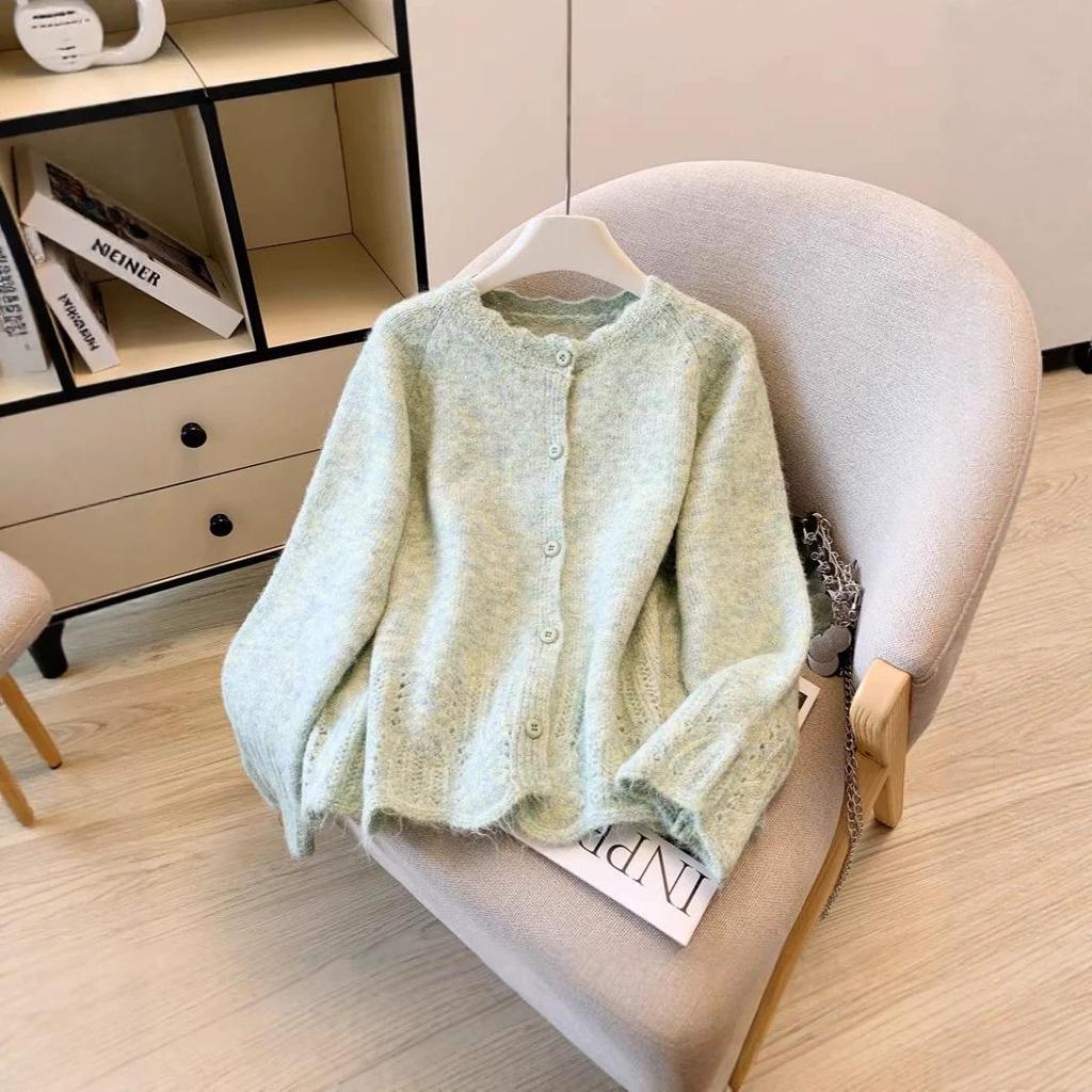 Women's Soft Knit Cardigan with Colorful Lace Collar - Cozy Autumn/Winter Loose Fit Fur Coat