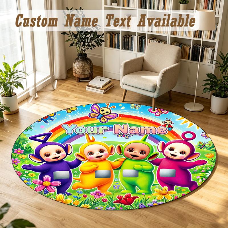 Round Rug Custom NameTeletubbies Pattern Non Slip Carpet Home Floor Decor