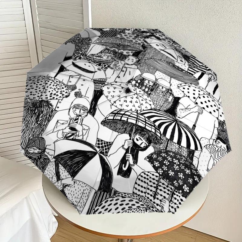 1PC Umbrella Patterns Umbrella-9-Rib Reinforced, Automatic Open, Lightweight & Durable, Cute Fashion Accessory for Outdoor-P0733