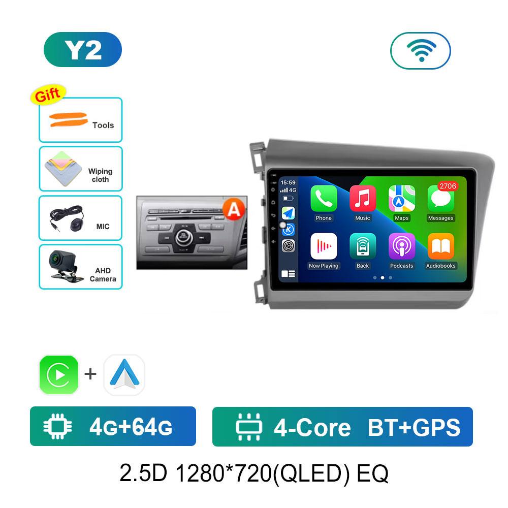 Android 14 Car Radio Multimedia Player for For Honda Civic 9 2012 - 2015 GPS Navi WiFi QLED Screen DSP Stereo 4G Cooling Fan