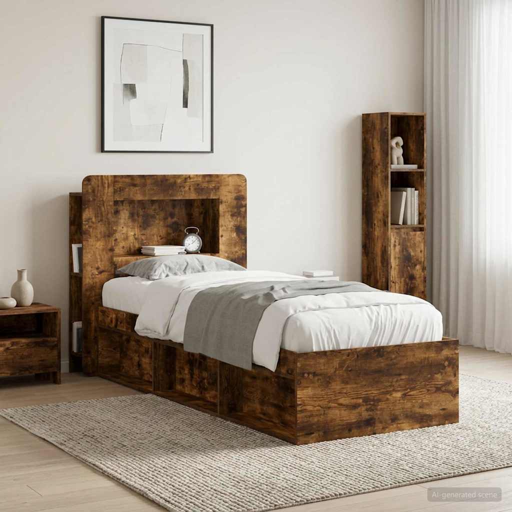 Headboard Cabinet with Storage Smoked Oak Wood Based Material