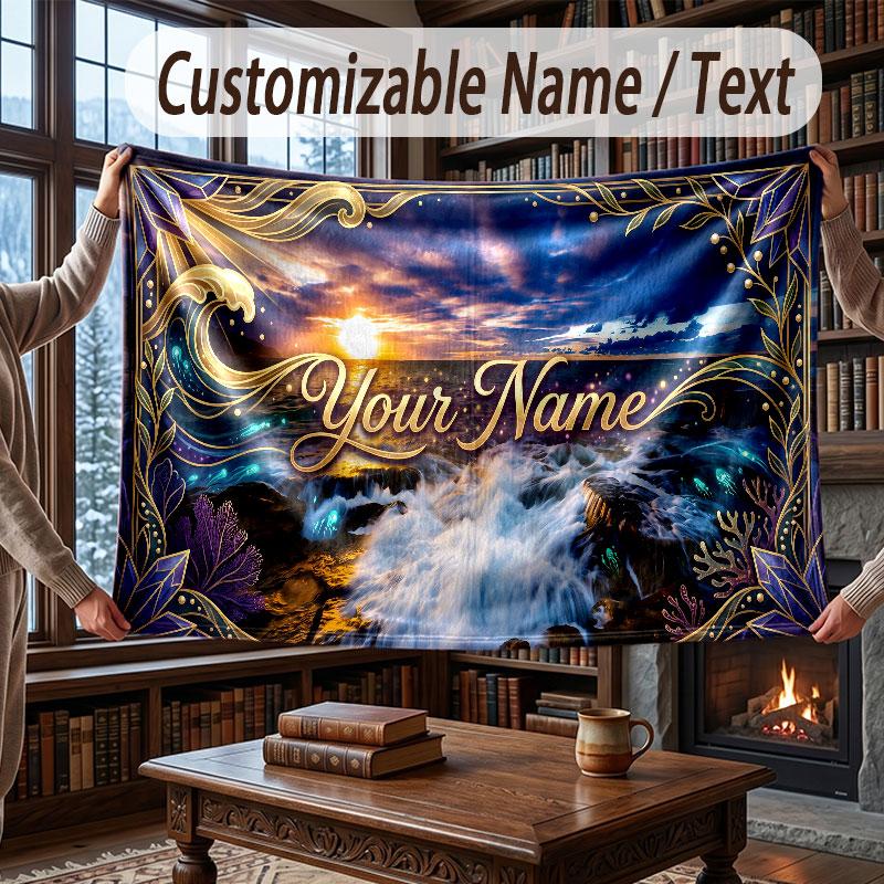 Octopus Sea Life Theme Throw Blanket Custom Name Text Personalized Blanket Soft Cozy Blanket for Home Sofa Bed