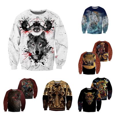 Spring and Autumn New Round Neck Sweater Fashion 3D Digital Tattoo Print Men's Long Sleeve Top
