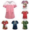 Women's Christmas Print Loose Fit V-Neck Short Sleeve Scrub Top with Pockets for Work