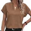 Women's Summer Simple Fashion V-neck Short-sleeved Linen Shirt Shirt