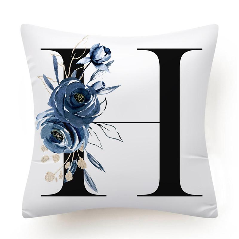 Floral Alphabet Cushion Cover 45x45 Blue Flowers Pillowcase Decorative Sofa Cushions Throw Pillows  Home Decor Pillow Cases