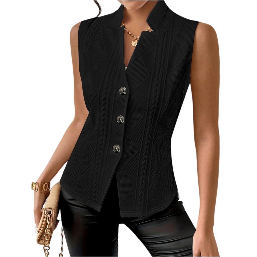 Kadın Modası Düz Renk İş Seyahati Düğmeli Yelek Yelek Üst