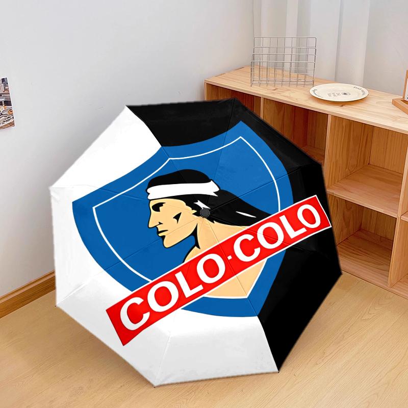 1 PC Automatic Folding Umbrella - Club Social y Deportivo Colo-Colo Pattern, Portable & Foldable Design with 8 Ribs, Christmas Birthday Gifts