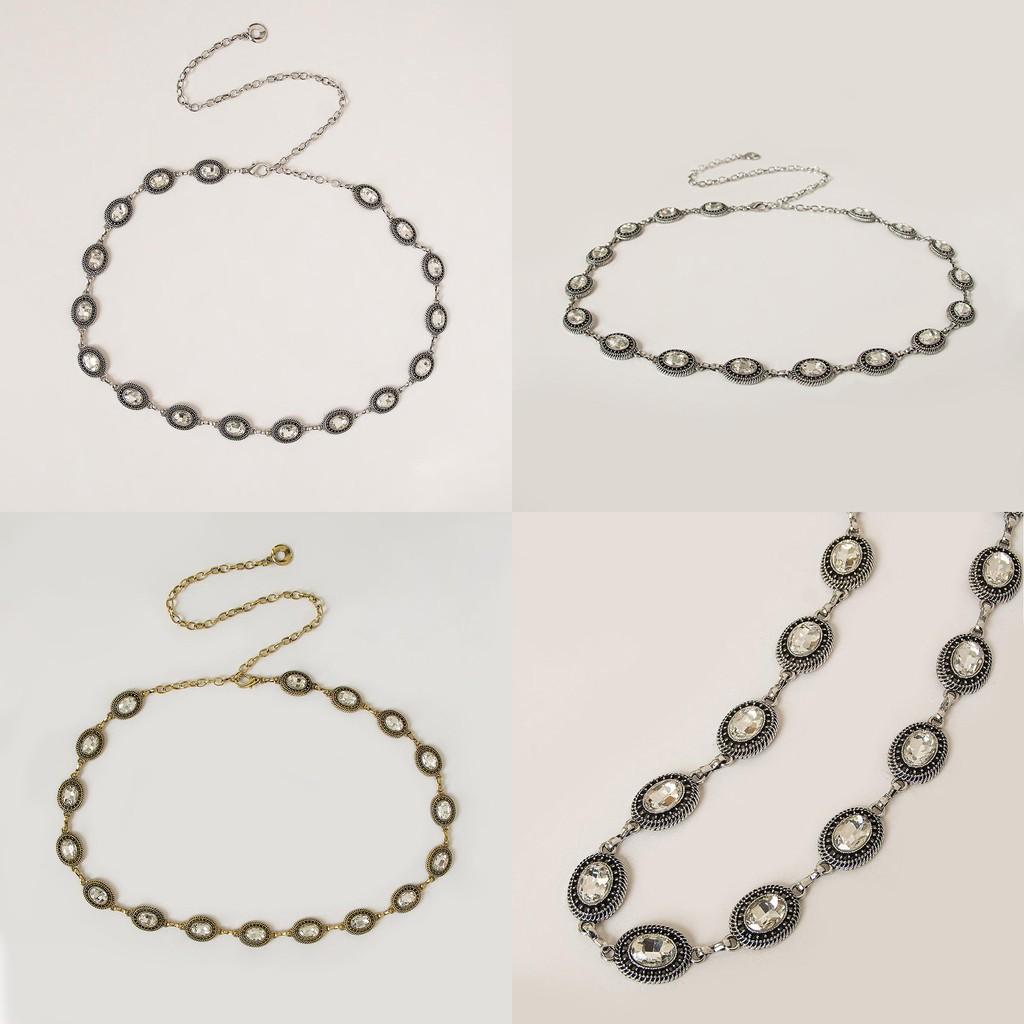 Vintage Metal Hollow Woman Waist Chain With Crystal Buckle For Summer Fashion Accessory