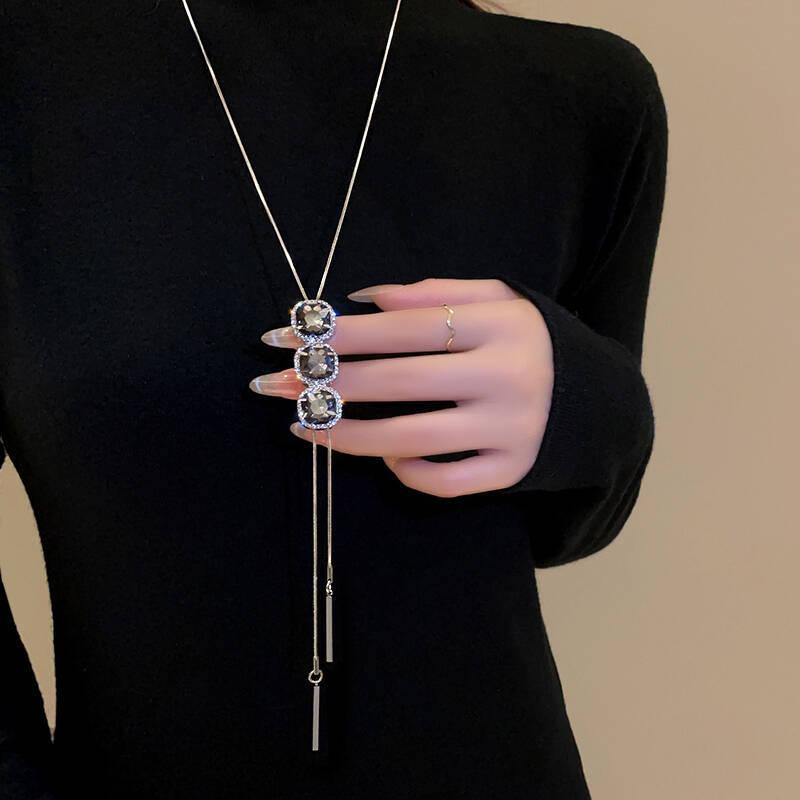 Women Snake Chain Pendant Necklaces Sweater Chain Crystal Long Tassel Necklace Accessories