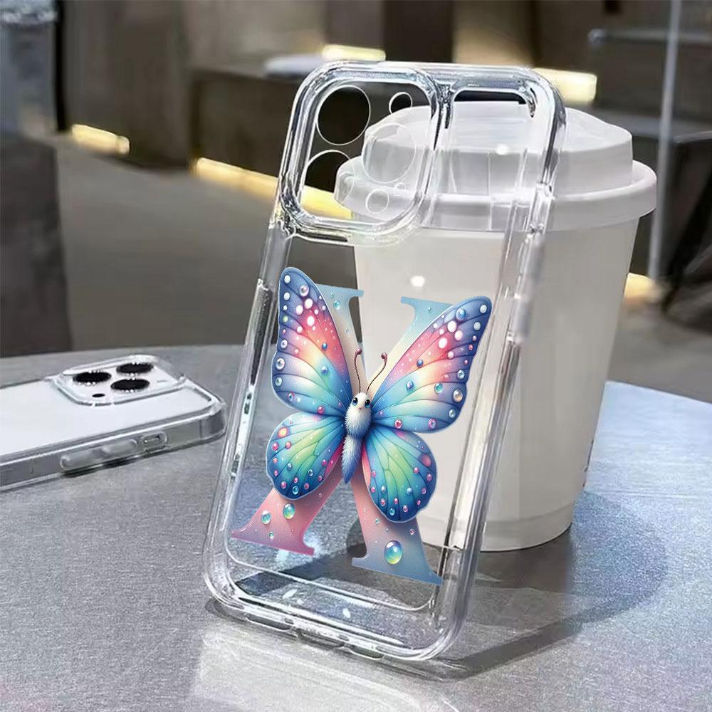 For Honor X9b X9a X9c Magic5 6 7 Lite Blue Butterfly Flower Letters A-Z Transparent Clear Women Phone Case Silicone Bumper Cover