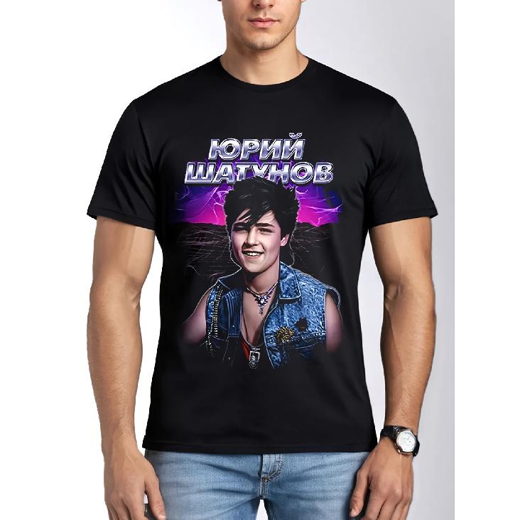Black Short-Sleeved Crew Neck T-Shirt Featuring Yuri Shatunov, a Russian Pop Artist, in a Retro 80S Design, Perfect for Everyday Casual Street
