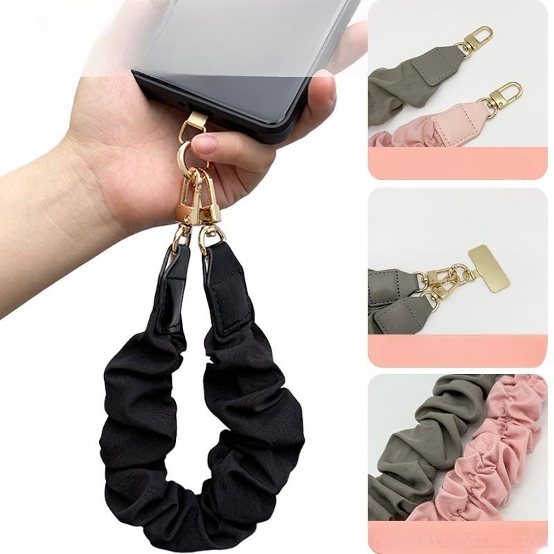 Short Phone Lanyard Wrist Strap for Women INS Casual Wrinkle Premium Anti-Lost Phone Holder Elegant Phone Chain for Smartphone