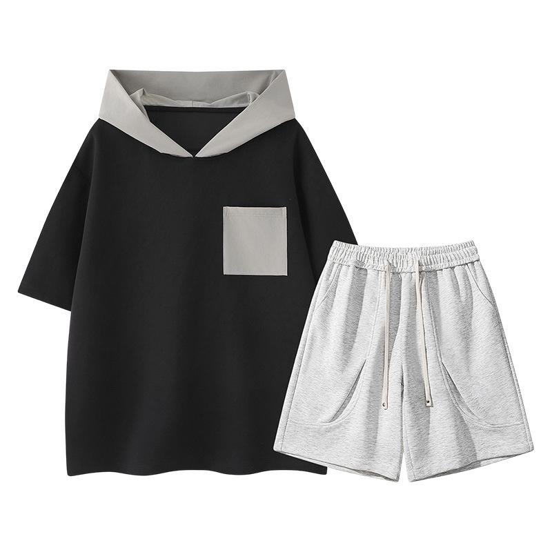 Men's Ice Silk Summer Sportswear Set: Trendy Loose Fit Short Sleeve T-shirt & Shorts Duo