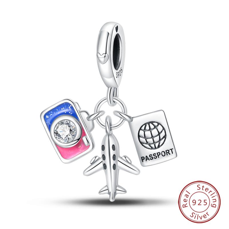 copper Fashion Travel Suitcase Camera Eiffel Tower Charm Bead Charms Pendants Compatible With Authentic Bracelets Do It Yourself Jewellery