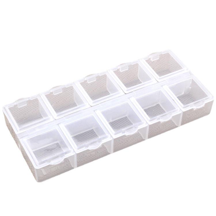10-Compartment Plastic Organizer Box for Jewelry, Electronics, and Rhinestones with Independent Lid Opening