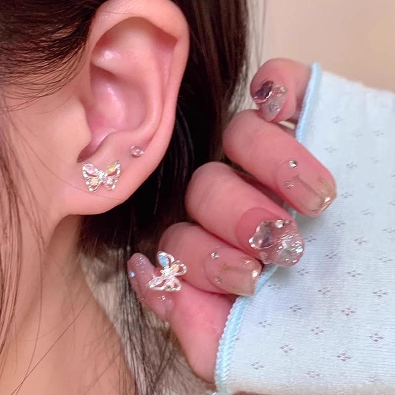 Unique 925 Silver Butterfly Zircon Pearl Stud Earrings for Women - High-End Fashion Jewelry