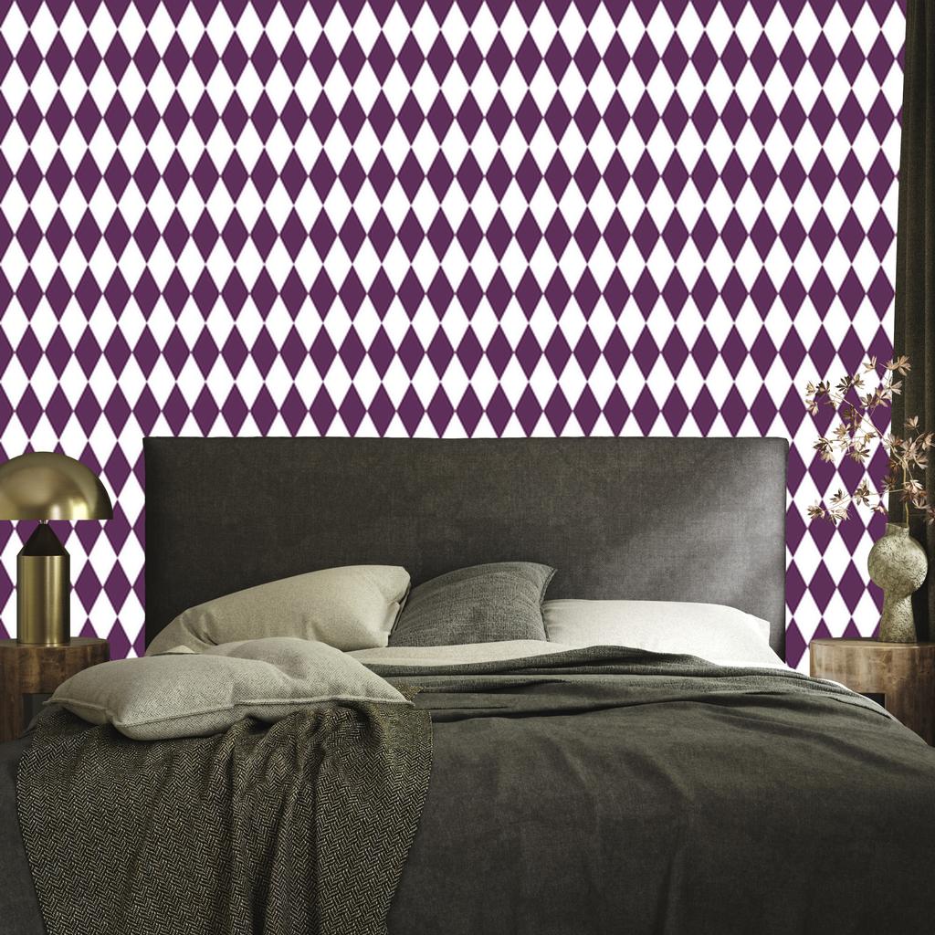 Harlequin Diamonds Wallpaper Light Gray, White, and Plum 50x1000