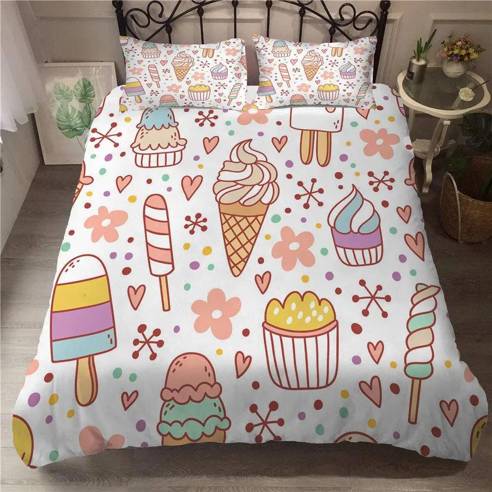 

3D Ice Cream Flower Soft Duvet Cover Carton Desert Fod Style Background for Women Kid Girl Gift Bedrom Decoration King Quen Sized Dimensions 135*200cm Eu-Single
