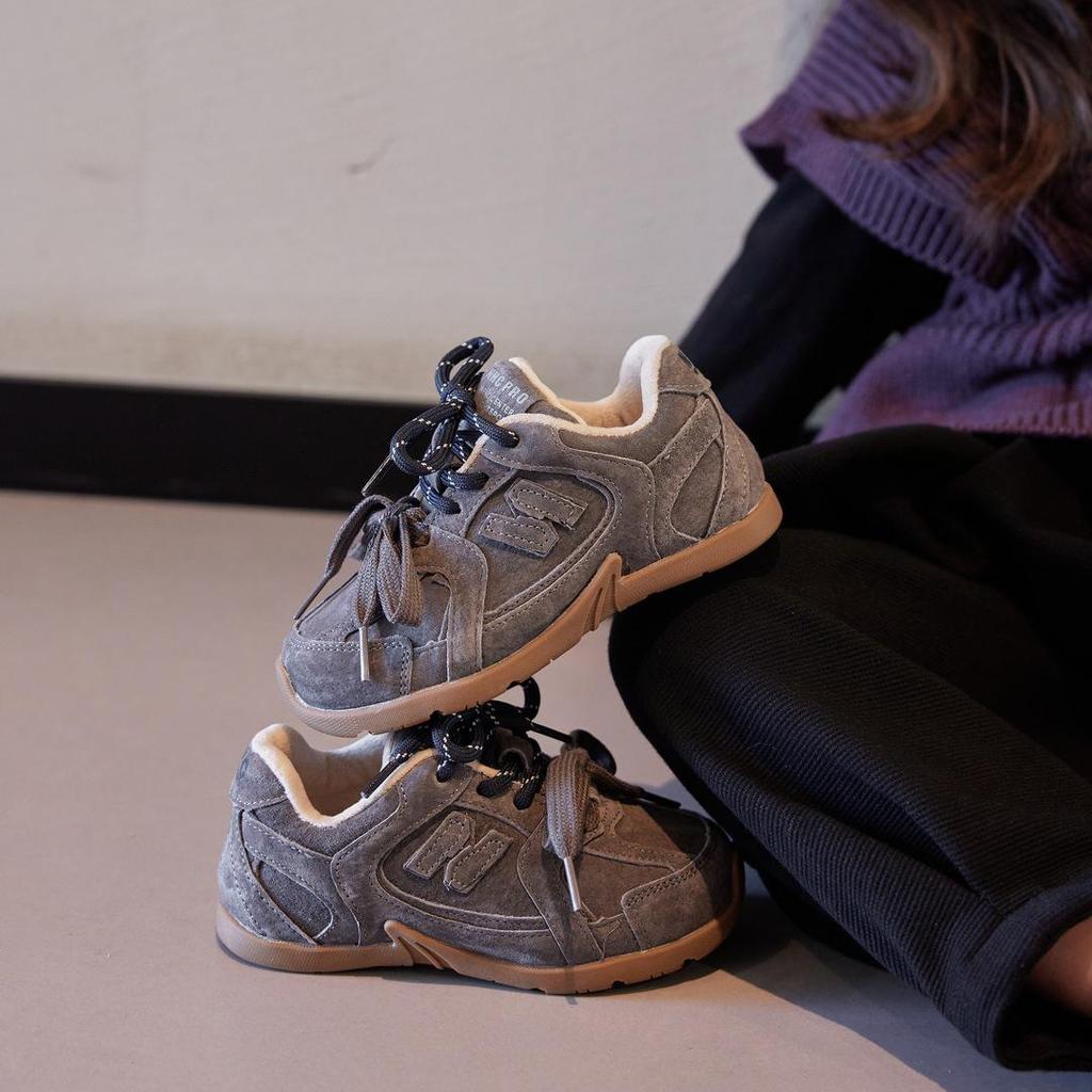 Children's 2025 Autumn/Winter Genuine Leather Leopard Print German Training Shoes: Boys' Versatile Style, Girls' Retro Student Sports Sneakers.