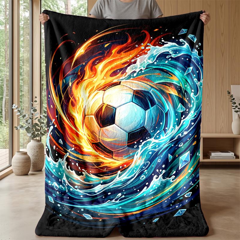 Fire and Ice Soccer Ball Theme Blanket Lightweight Warm Flannel Blanket Decorative Throw Blanket for Home Decoration