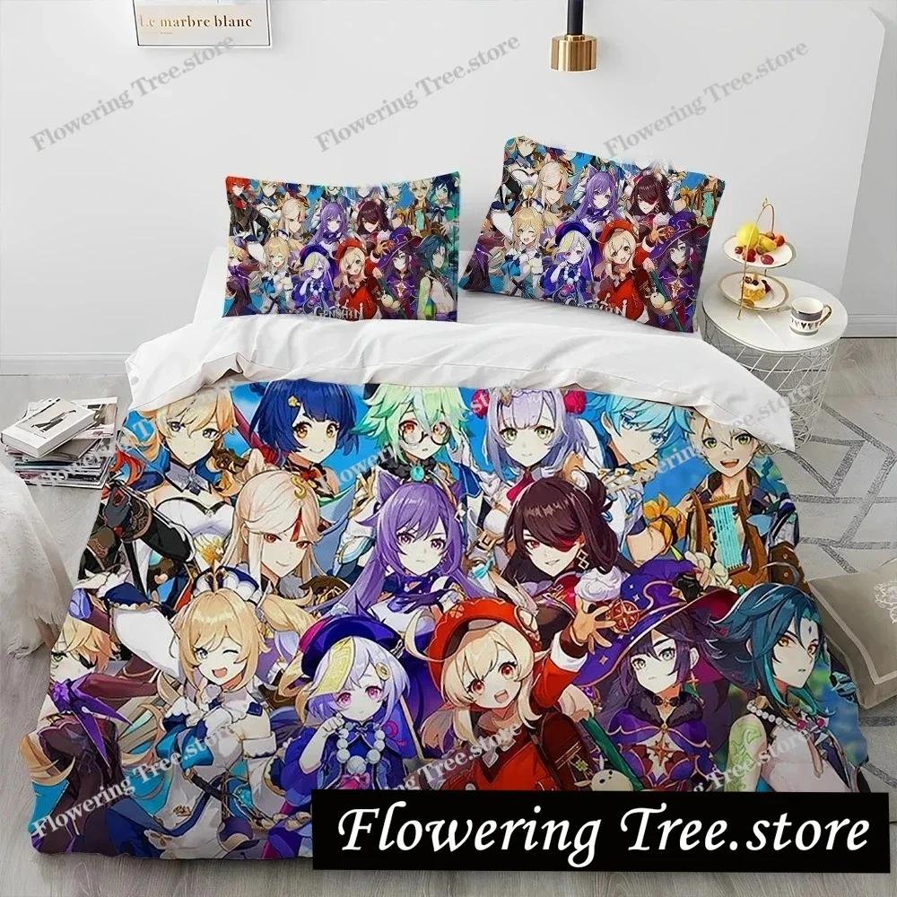Anime Genshin Impact Game Bedding Set Duvet Cover Bed Set Quilt Cover Pillowcase Comforter king Queen Size Boys Adult Bedding