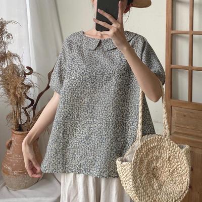 Sommer Vintage Baumwolle Leinen Einfache Frauen Shirts Casual Print Lose Alle Match Blusen