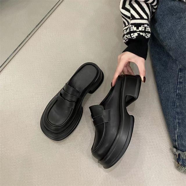 Thick Sole Big Size Mules Women Casual Platform Ladies Summer 2025 New Slippers Female Outside Slides Shoes Vintage Chic Design 35 матовый черный
