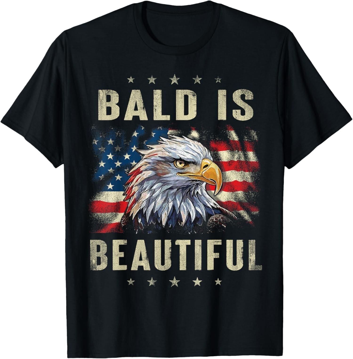 Bald Is Beautiful 4th of July Independence Day Eagle Unisex T-Shirt S разноцветный