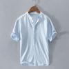 Men Summer Casual Loose Short Sleeve Stand Collar Breathable Linen Shirt