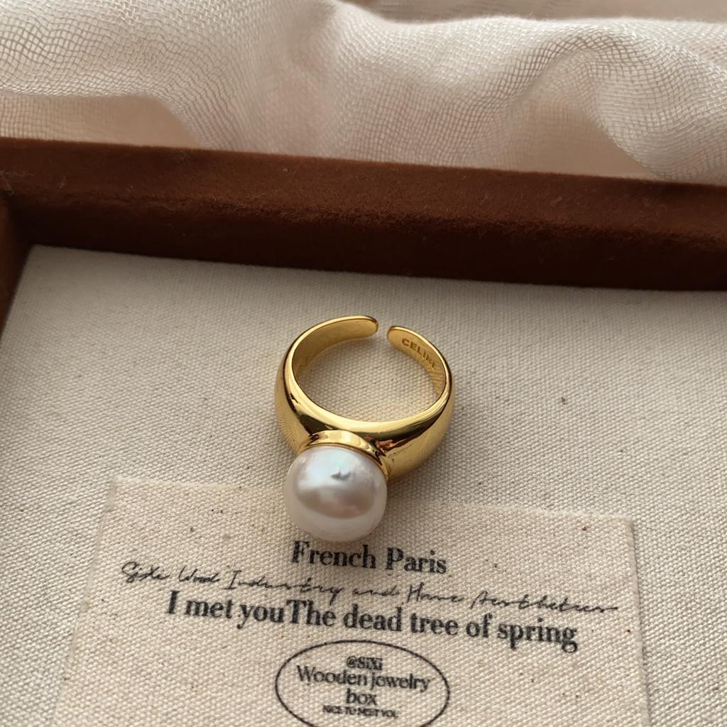 Retro Pearl Ring Cold Fashion Light Luxury Niche Design Advanced Opening Adjustable Index Finger Ring Elegant And Versatile
