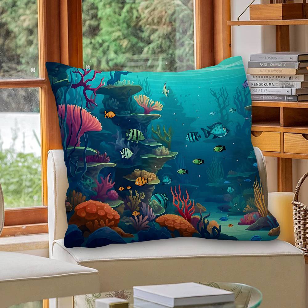 Ocean Animal Underwater World Cushion Cover Car Throw Pillow Case For Sofa Car Christmas Gift 40X40Cm 45X45Cm