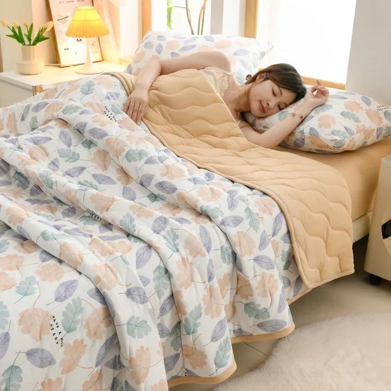 New Floral Spring Summer Quilt and Pillowcase Soft Skin-friendly Single Double Blanket Knitted Breathable Thin Comforter Duvet